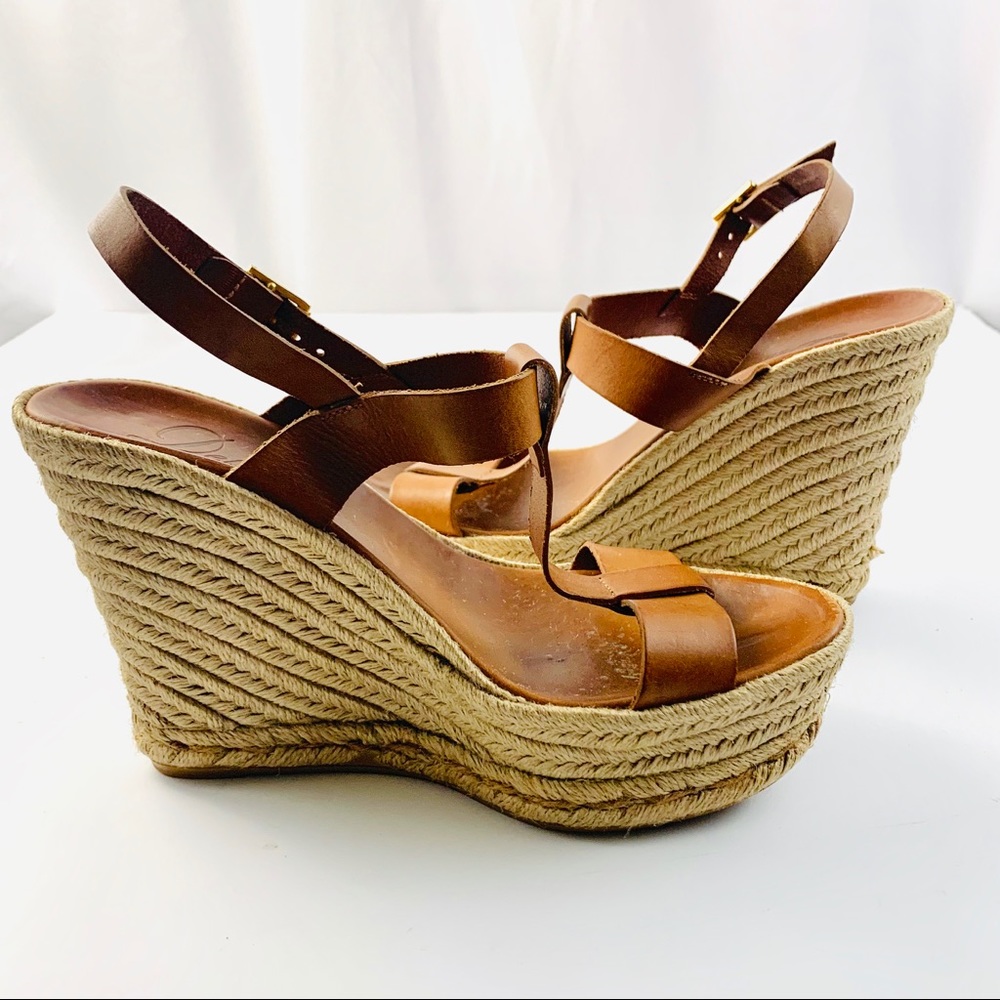 DELMAN Caramel Brown Leather Espadrille Sandals